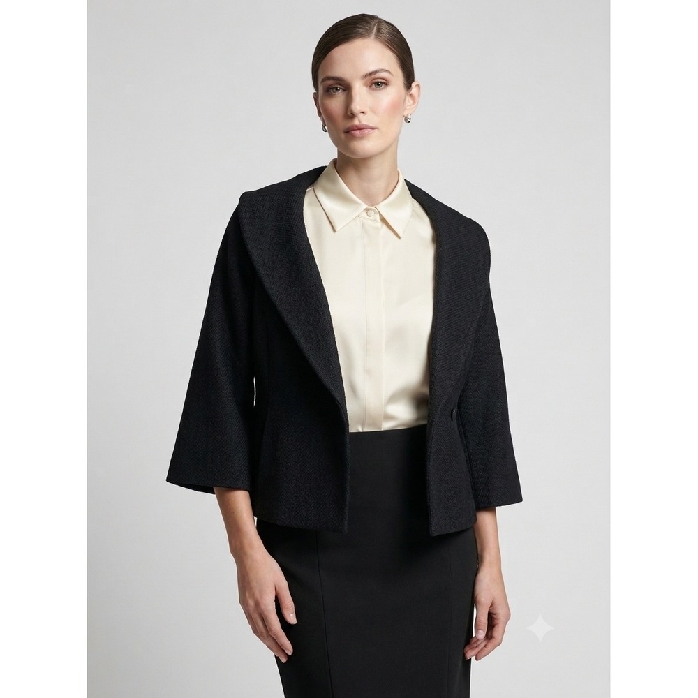 Calvin Klein Womens Chic Black Textured Cropped Minimalist Blazer 3/4 Sleeve 14